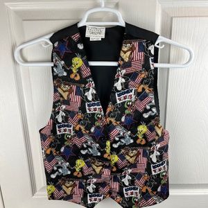 Vintage Looney Tunes Vest American Flags One Size Fits Most 1994